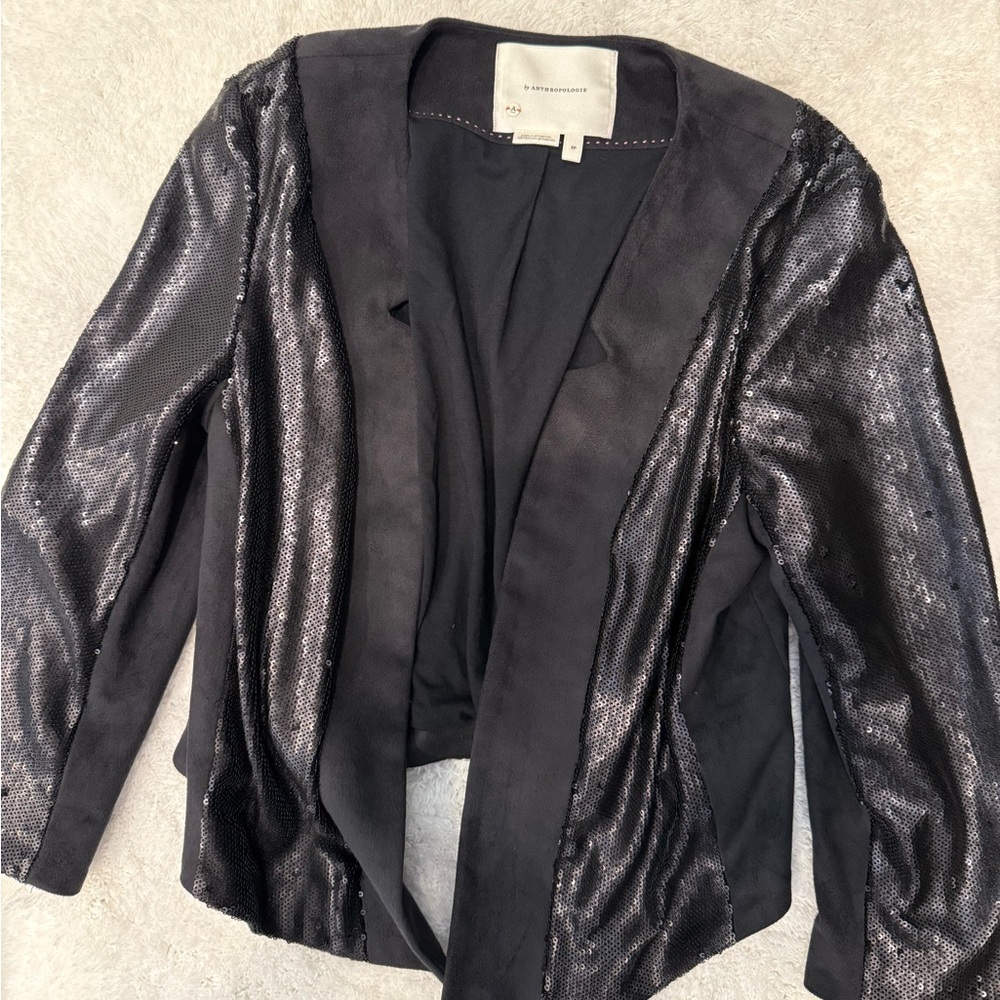 Anthropologie cropped black sequin sueded blazer - Picture 4 of 4
